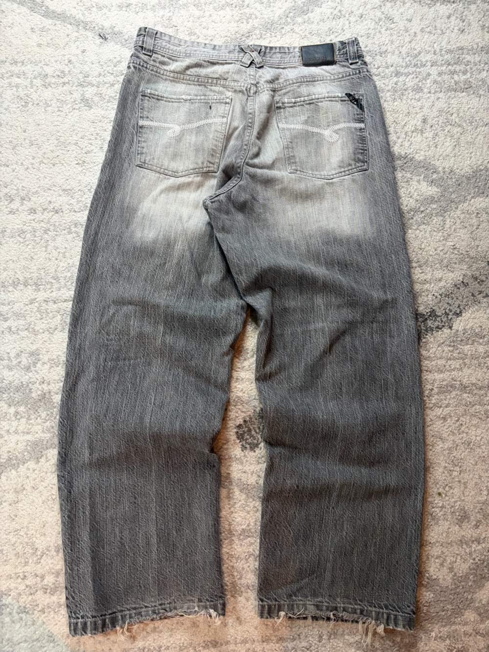 Exhaust Denim Baggy Fit Gray Distressed Jeans Y2K Hip Hop 34/33